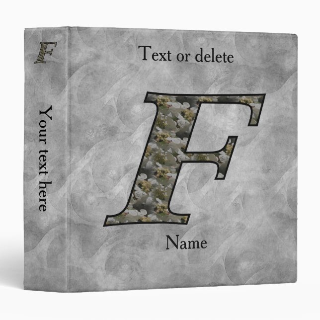 Monogram Initial F Hydrangea Flowers Personalized 3 Ring Binder (Front/Spine)