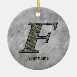 Monogram Initial F Hydrangea Flowers Personalized Ceramic Ornament