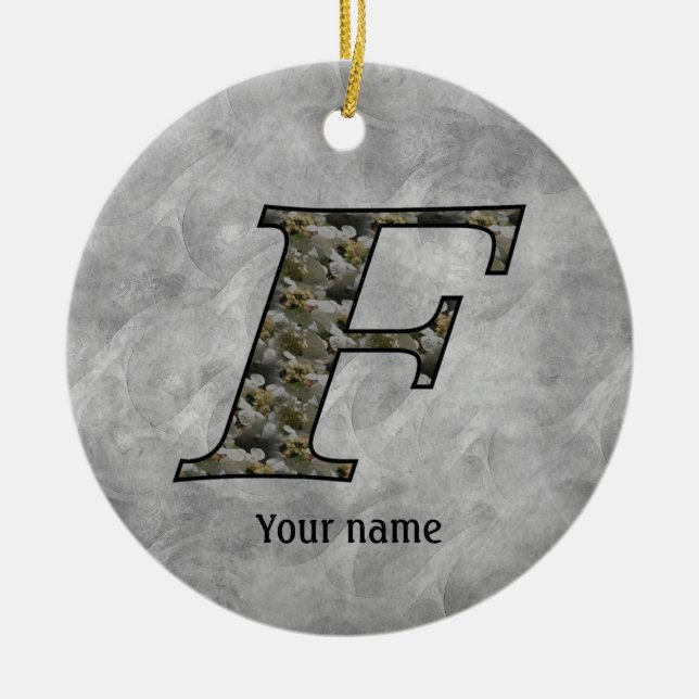 Monogram Initial F Hydrangea Flowers Personalized Ceramic Ornament (Front)