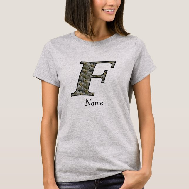 Monogram Initial F Hydrangea Flowers Personalized T-Shirt (Front)
