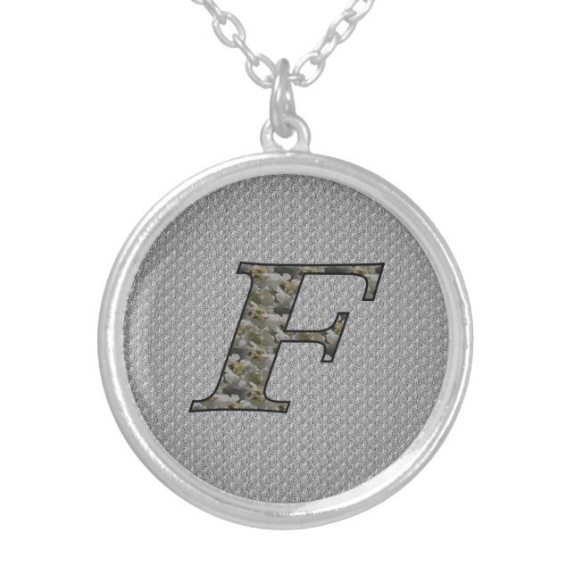 Monogram Initial F Hydrangea Flowers Silver Plated Necklace (Front)