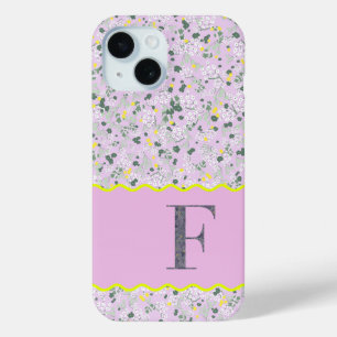 MONOGRAM INITIAL F LILAC LITTLE FLOWERS iPhone 15 CASE