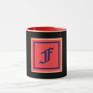 Monogram Initial F Red Inside Black Outside Mug
