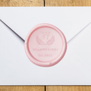 Monogram initial family name blush pink wax seal stamp