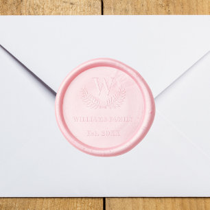 Monogram initial family name blush pink wax seal sticker