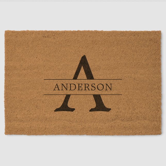 Monogram Initial Family Name Housewarming Gift Fiber Doormat (Front)