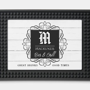 Monogram Initial Family Name Personalized Bar Mat