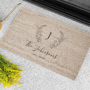 Monogram initial family name personalized fiber doormat