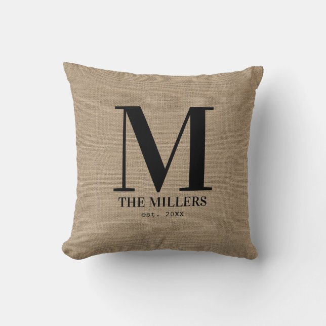 Monogram Initial Family Name Personalized Throw Pillow (Front)
