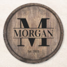 Monogram Initial Family Name Rustic Faux Wooden Round Paper Coaster Monogram Initial Family Name Rustic Faux Wooden Round Paper Coaster