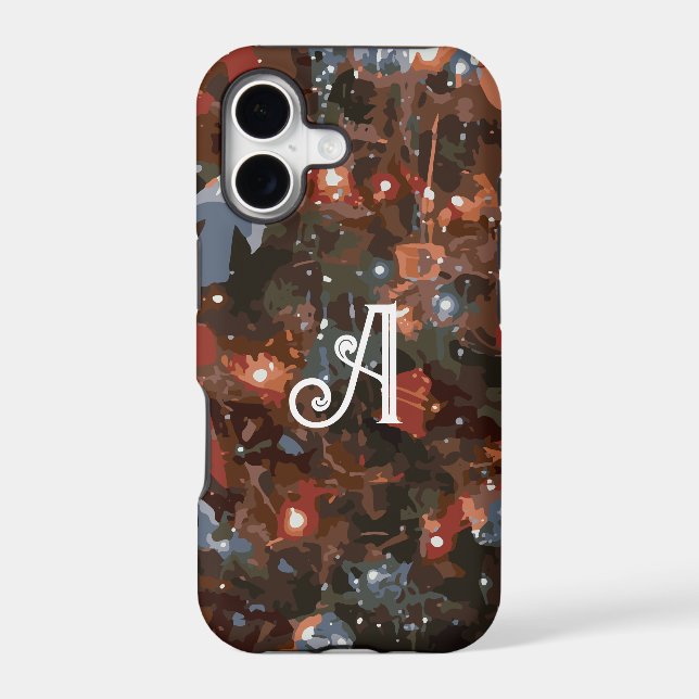 Monogram Initial Festive Christmas Tree Lights Iphone Case (Back)
