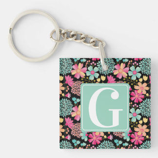 Monogram Initial Floral Painting Key Tag ID Keychain
