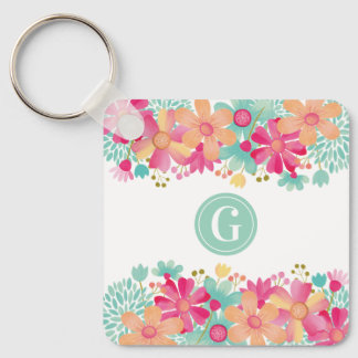 Monogram Initial Floral Painting Key Tag ID Keychain