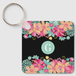 Monogram Initial Floral Painting Key Tag ID Keychain