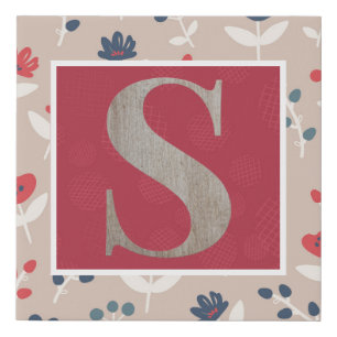 Monogram Initial Floral Red Country Stylish Faux Canvas Print