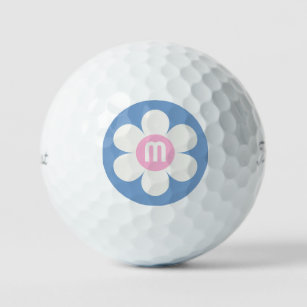 Monogram Initial Flower Power Daisy pink & blue Golf Balls