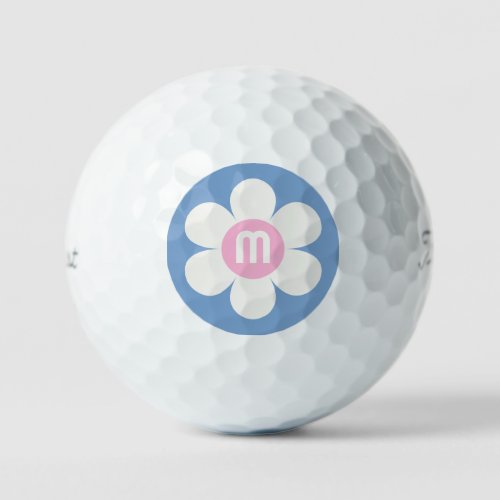 Monogram Initial Flower Power Daisy pink  blue Golf Balls