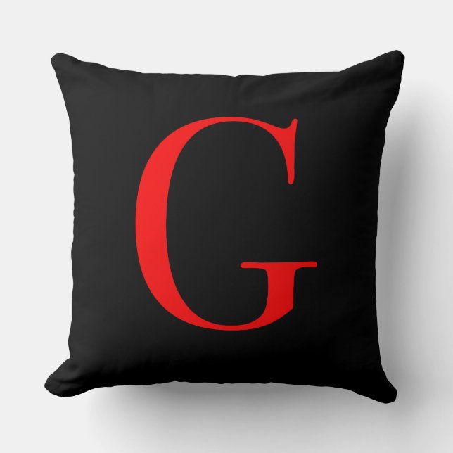 Monogram Initial G Black Square Plush Decorator  Throw Pillow (Front)