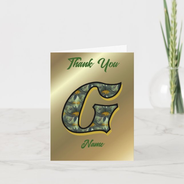 Monogram Initial G Daisies Art Personalized Letterpress Thank You Card (Front)