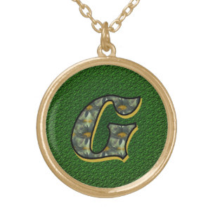 Monogram Initial G Daisies Floral Art Gold Plated Necklace