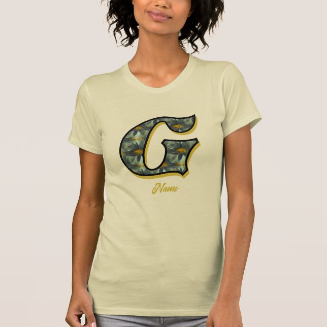 Monogram Initial G Daisy Flower Art Personalized T-Shirt (Front)