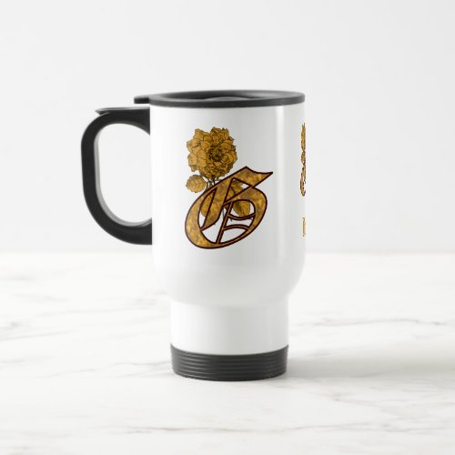 Monogram Initial G Elegant Gold Peony Personalized Travel Mug