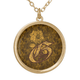 Monogram Initial G Elegant Peony Flower Gold Plated Necklace