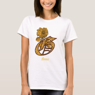 Monogram Initial G Gold Peony Flower Personalized T-Shirt