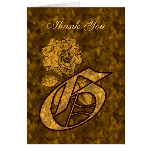 Monogram Initial G Gold Satin Peony Thank You Card