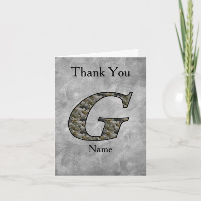 Monogram Initial G Hydrangea Flowers Personalized Letterpress Thank You Card (Front)