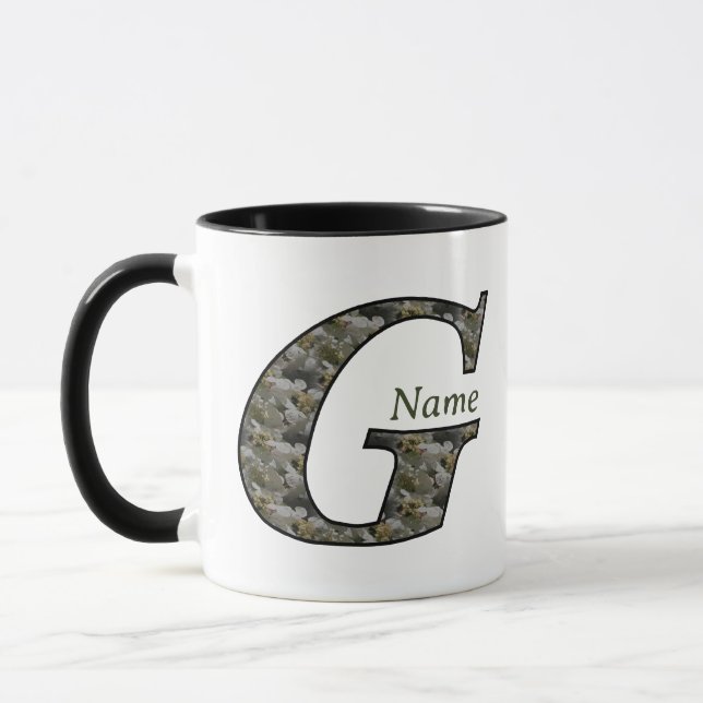 Monogram Initial G Hydrangea Flowers Personalized Mug (Left)