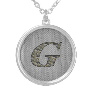 Monogram Initial G Hydrangea Flowers Silver Plated Necklace