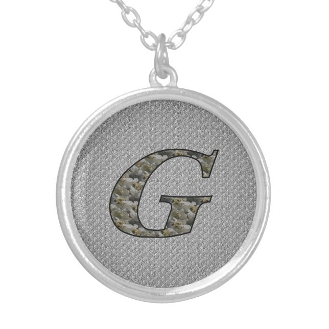 Monogram Initial G Hydrangea Flowers Silver Plated Necklace (Front)