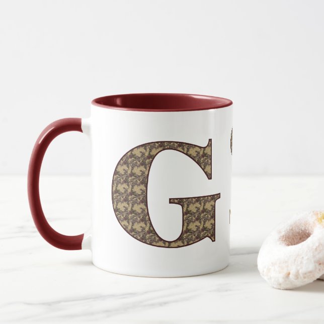Monogram Initial G Vintage Floral Personalized Mug (With Donut)