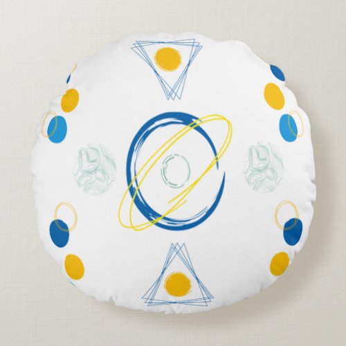 Monogram Initial Geometric modern Triangles Patter Round Pillow