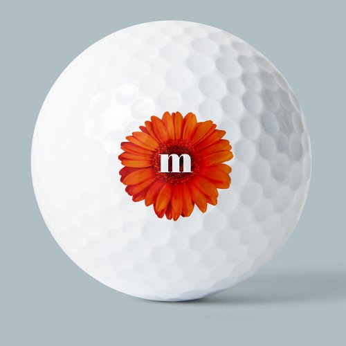 Monogram Initial Gerbera Daisy Golf Balls