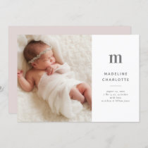 Monogram Initial Girls Photo Birth Announcement