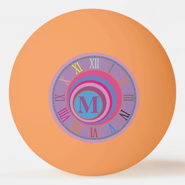 Monogram Initial girly pretty clock circles Ping P Ping Pong Ball (Front)
