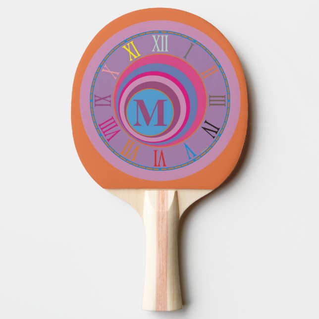 Monogram initial girly pretty swirl clock cute art ping pong paddle (Back)