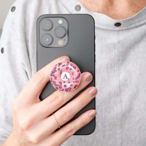 Monogram Initial Glazed Pink Donut With Sprinkles PopSocket