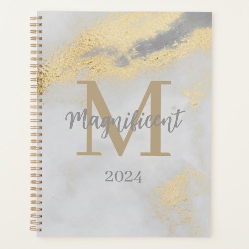 Monogram Initial Gold and Gray Marble 2024 Undated Planner
