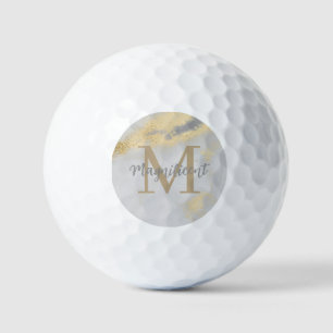 Monogram Initial Gold and Gray Marble Golf Balls