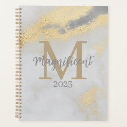 Monogram Initial Gold and Gray Marble Planner