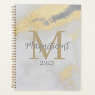 Monogram Initial Gold and Gray Marble Planner