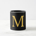 Monogram Initial Gold Black Custom Name Gift Mug at Zazzle