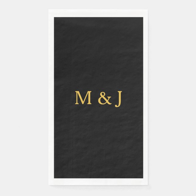 Monogram Initial Gold Black Custom Name Modern Paper Guest Towels (Front)