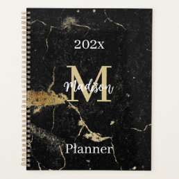 Monogram Initial Gold Black Marble Undated 2024 Planner