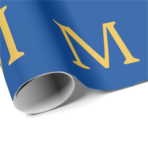 Monogram Initial Gold Blue Custom Name Party  Wrapping Paper