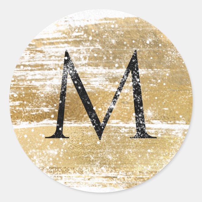 Monogram Initial Gold Glitter Chic Classic Round Sticker (Front)