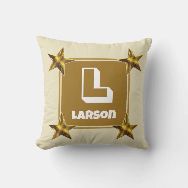 Monogram Initial Gold Star Family Name Keepsake Throw Pillow (Front)